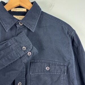 LL Bean Chamois Cloth Button Up Flannel‎ Heavyweight Shirt Mens Medium Tall Blue